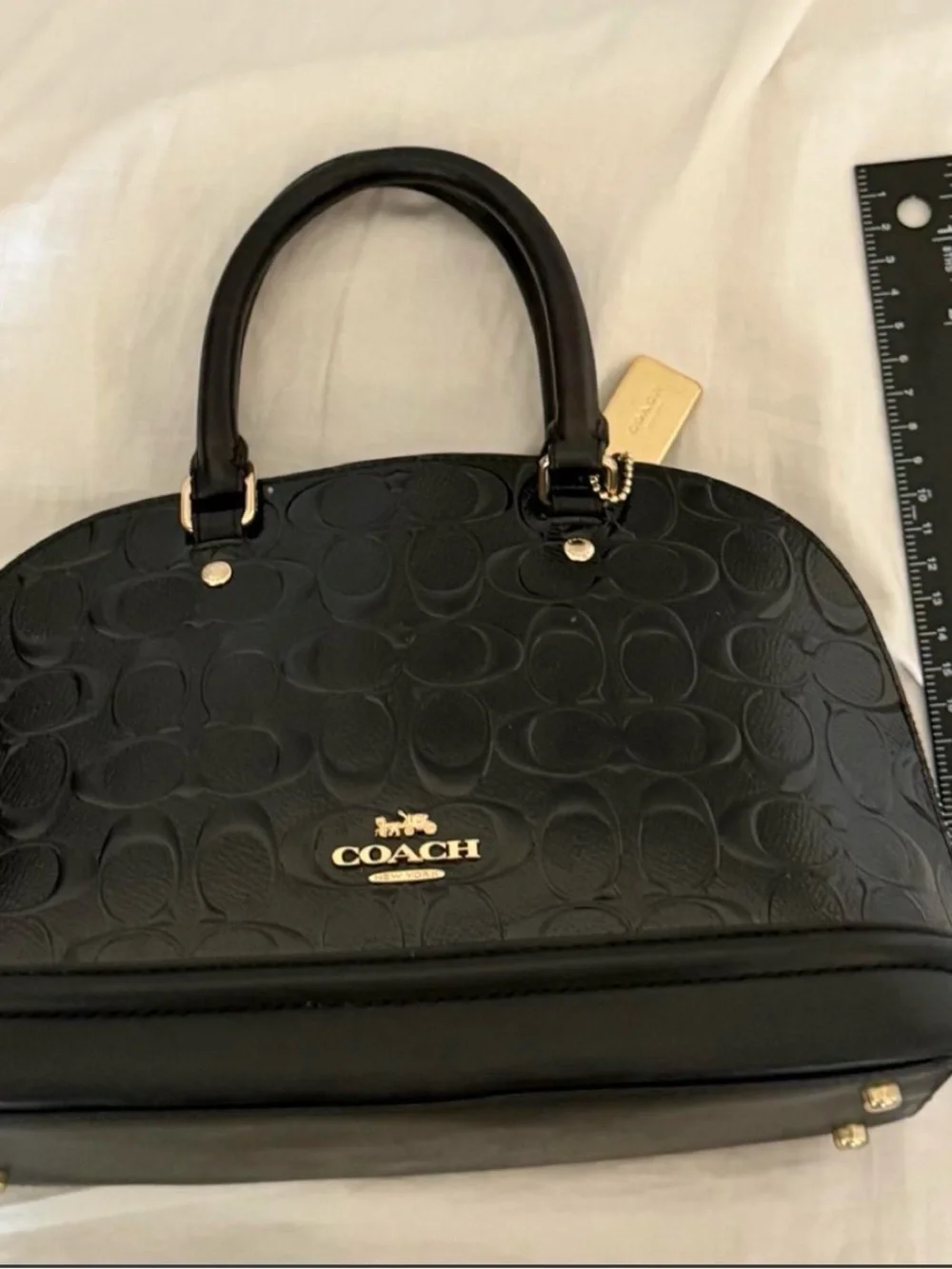 COACH Black Patent Signature Dome Satchel with Gold Hardware